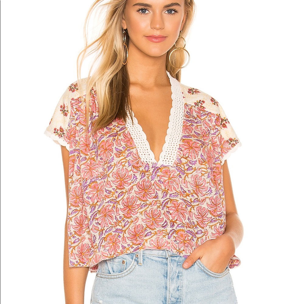 Free People Leilani Blouse Boxy Ivory Crochet